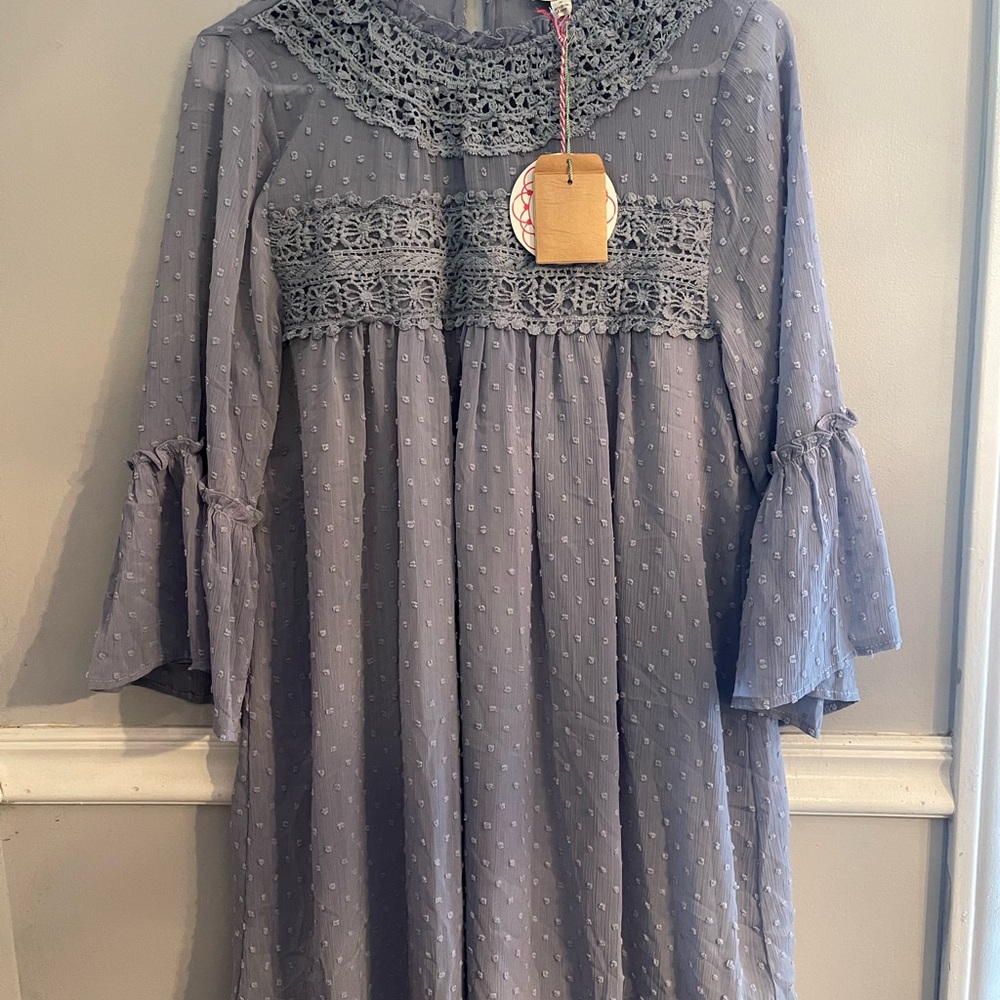 Umgee Kids Dress in Soft Gray with Lace Details